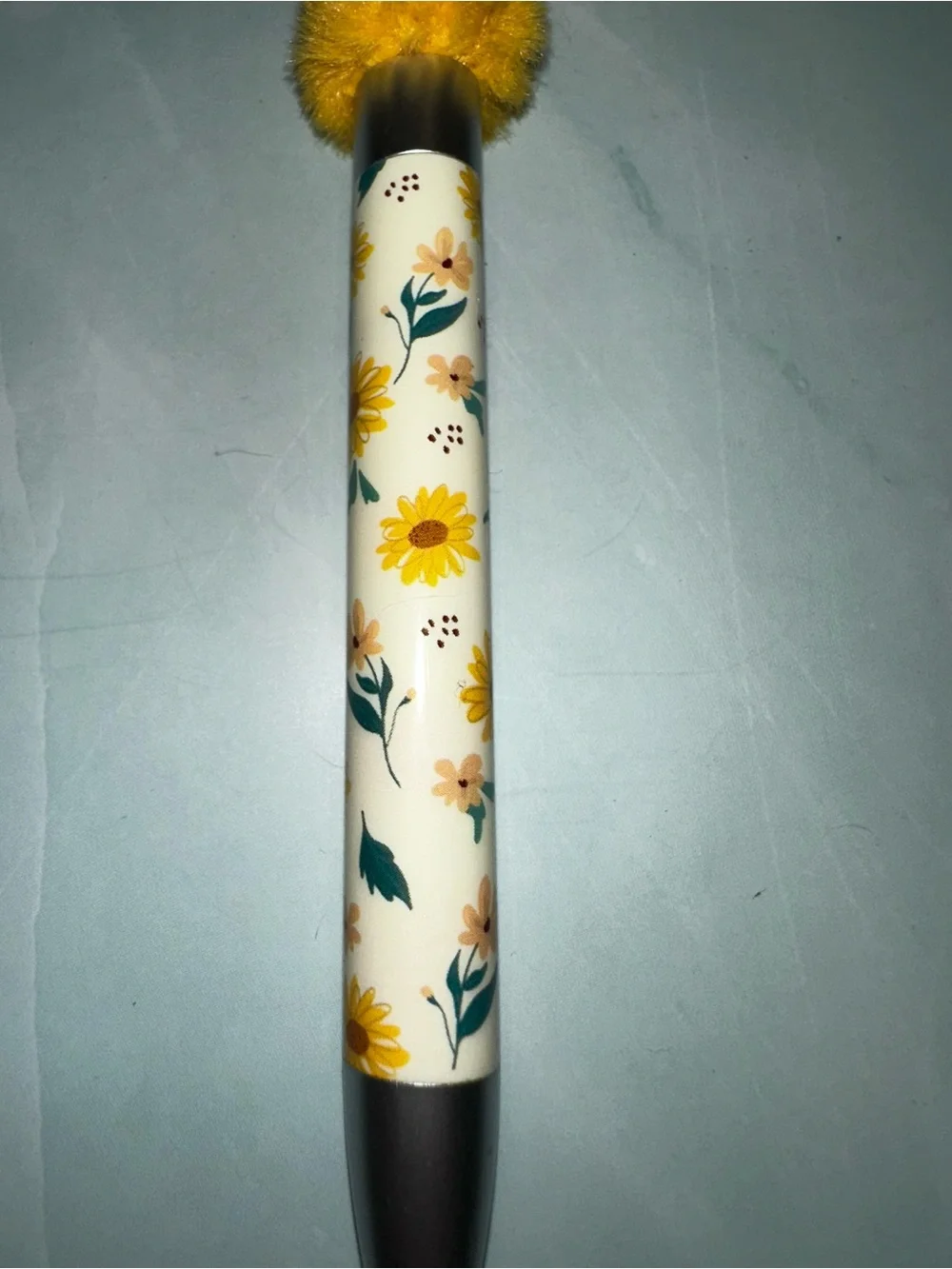 Yellow Bee Floral Ballpoint Pen with Pom Topper
